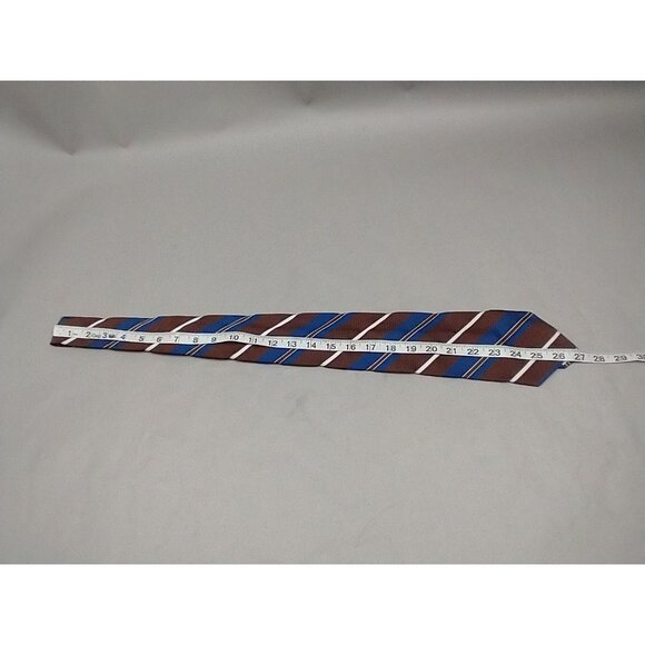 VTG Sears Mens Store Tie 100% Polyester Brown Navy Repp Stripe 54"x4" USA - Picture 6 of 7